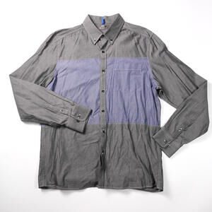 Kenneth Cole Reaction Button Down Shirt Mens Sz M Grey & Blue Long Sleeve